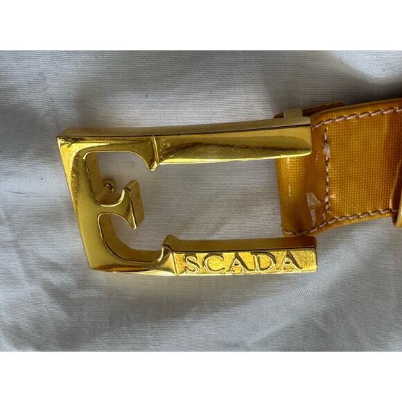 Vintage Escada Yellow Patent Leather Women\'s Belt Size 34 Logo Buckle main image 7